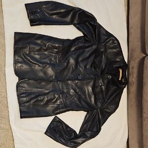 Donna Karan Signature Black Leather Jacket Blazer- Timeless Style